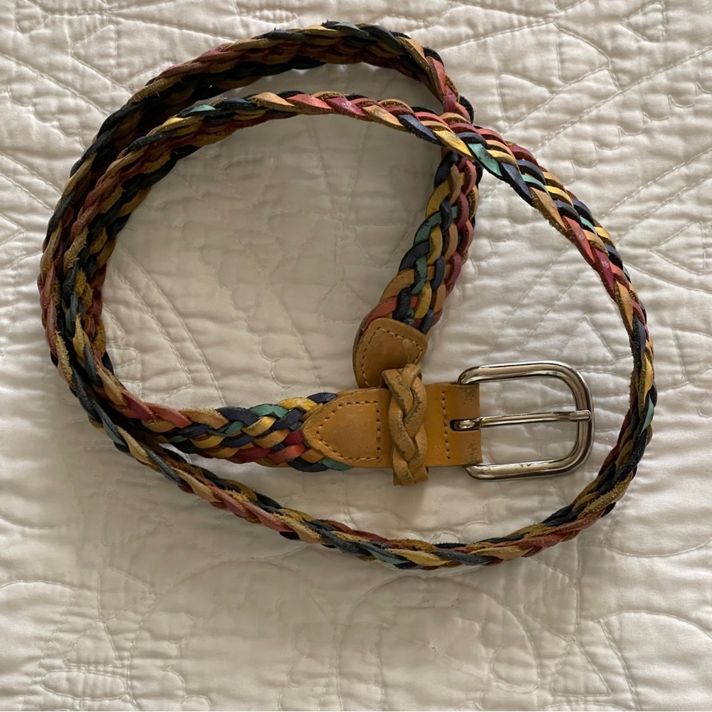 Vintage Capezio Rainbow Womens 80's Multi Color Braided Leather Belt Size M/L